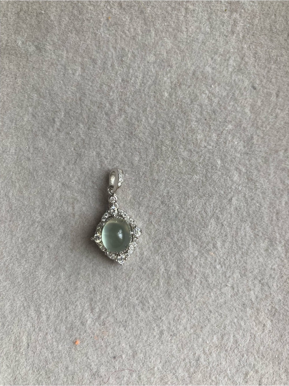 Sterling Silver minty green blue prehnite Cabochon Pendant with CZ Halo